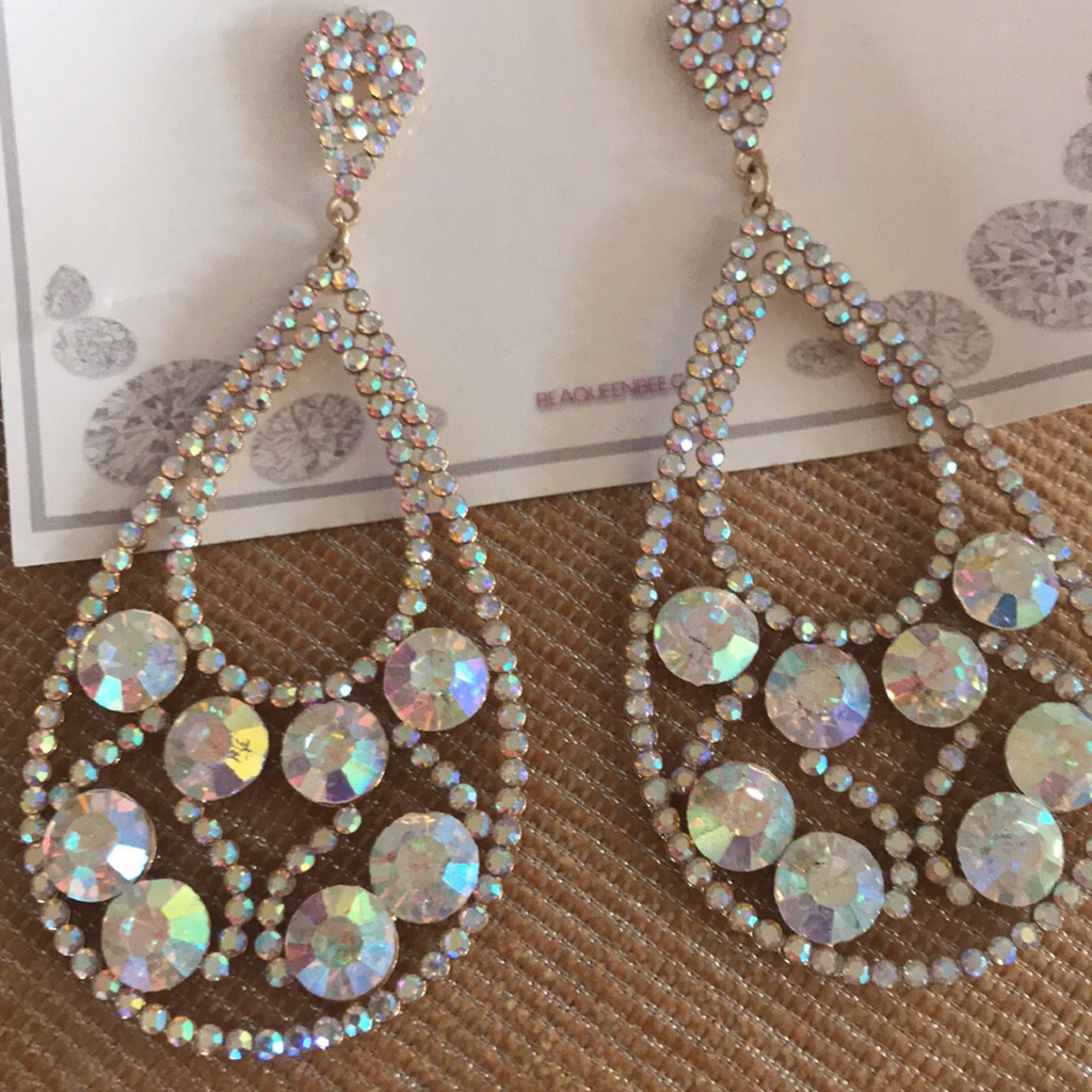 Long Chandelier Crystal Hoop Earrings